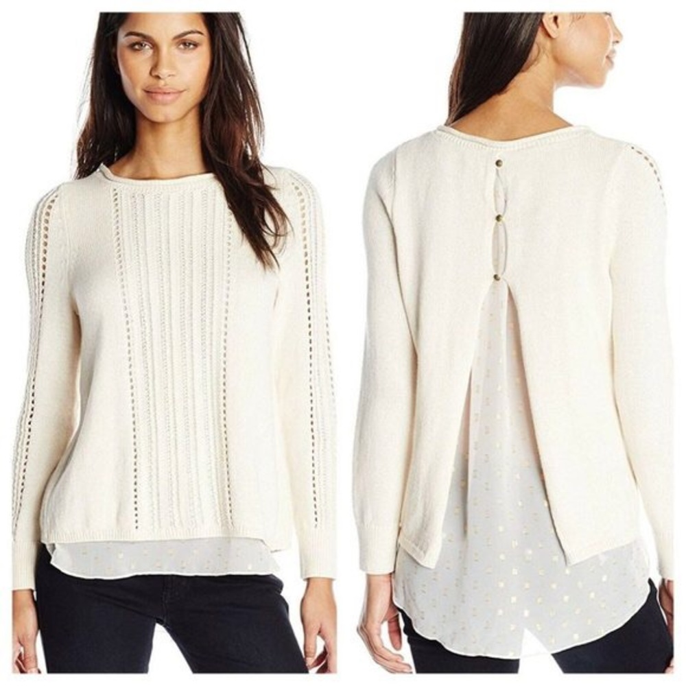 Lucky Brand Cream Split Back Layered Sweater